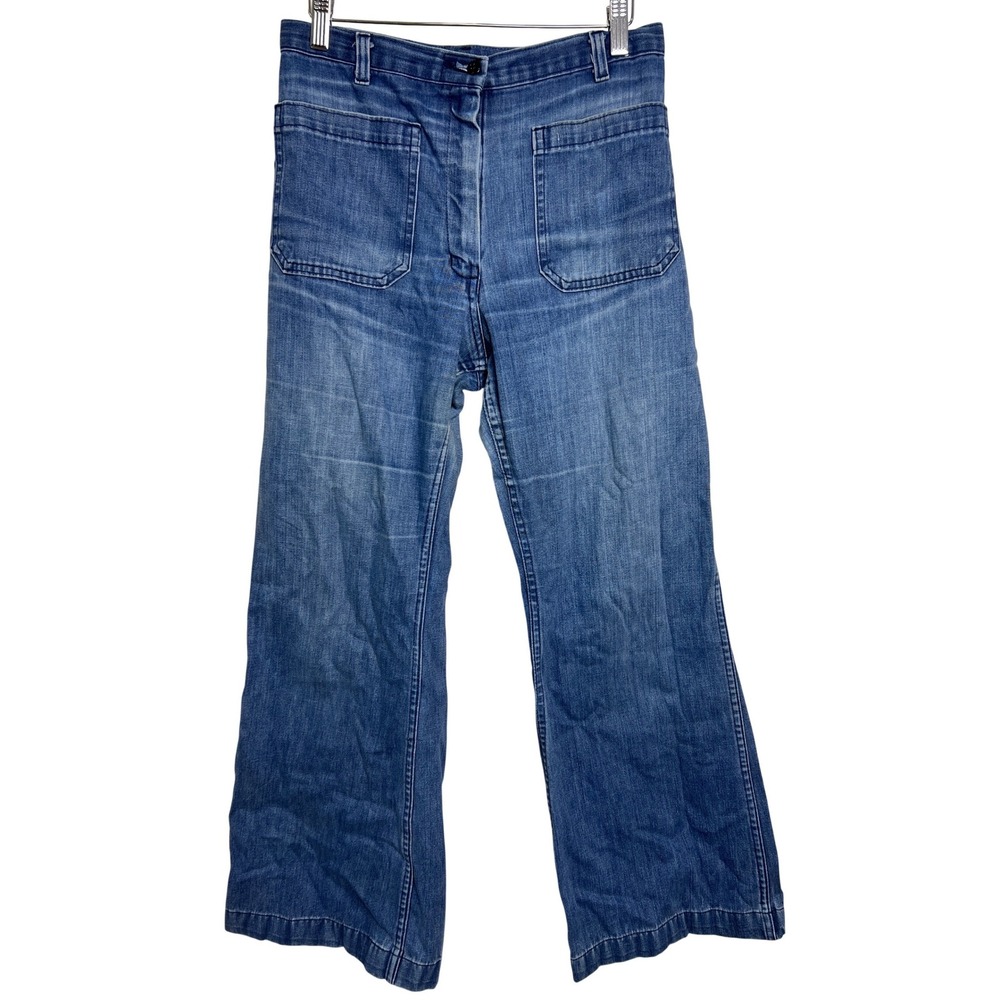 Vintage Military Navdungaree Utility Workwear Jeans Women Blue Denim Wide Leg C9